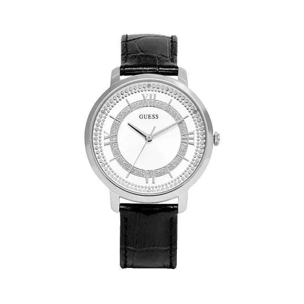 Guess Montauk Black Leather Strap Silver Dial Quartz Watch for Ladies - W0934L2