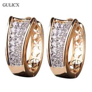 GULICX Fashion Small Crystal Earrings for Women Gold-color Hoop Earings Huggie Cubic Zirconia Wedding Jewelry E103