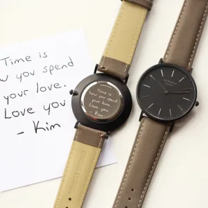 Handwriting Engraving - Men's Minimalist Watch, Urban Grey Strap