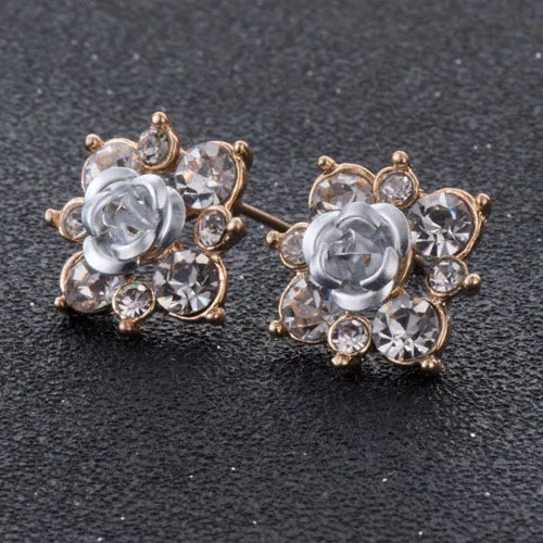 High Quality Rhinestone Flower Crystal Stud Earrings For Women Party Rose Pink Blue Romantic  Boho Fashion Jewelry e0155