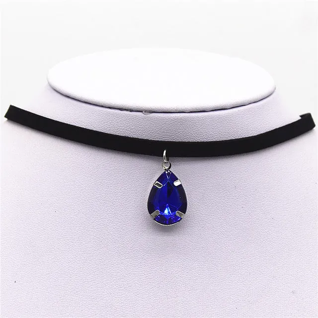 Hot New Torques Bijoux Plain Black Velvet Ribbon Water Drop Pendant Necklace Maxi Statement Chokers Necklace Women 2016 Jewelry