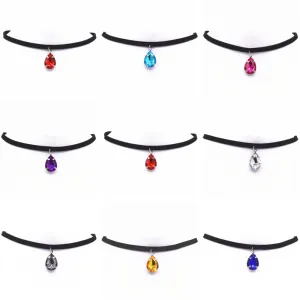 Hot New Torques Bijoux Plain Black Velvet Ribbon Water Drop Pendant Necklace Maxi Statement Chokers Necklace Women 2016 Jewelry