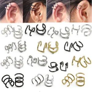 Illusion Captive Bead Rings, Fake Cartilage Clip-On Ring ,Helix Earrings, Non Pierced Clip On Closure Ring Sold as pair