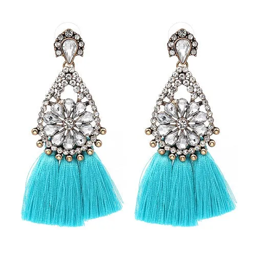 JUJIA  FALCON TASSEL EARRING HAND MADE STATEMENT EARRING MULTICOLOURED POMPOM FRINGED EARRING FASHION JEWELRY