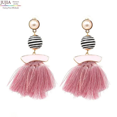 JUJIA  FALCON TASSEL EARRING HAND MADE STATEMENT EARRING MULTICOLOURED POMPOM FRINGED EARRING FASHION JEWELRY