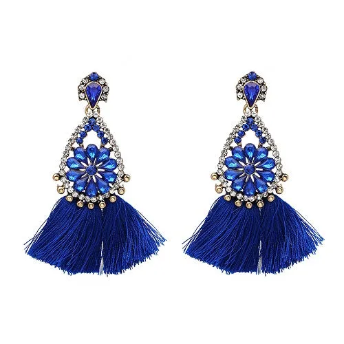 JUJIA  FALCON TASSEL EARRING HAND MADE STATEMENT EARRING MULTICOLOURED POMPOM FRINGED EARRING FASHION JEWELRY