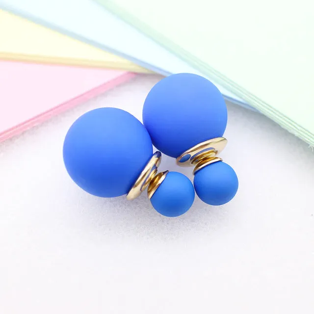 korea simulated Pearl ball Stud Earring Bead Double Side Earring Scrub Dull two Face Way Party Date pendientes Jewelry For Women