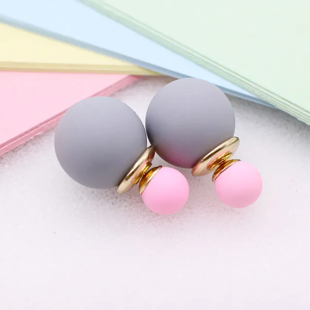 korea simulated Pearl ball Stud Earring Bead Double Side Earring Scrub Dull two Face Way Party Date pendientes Jewelry For Women