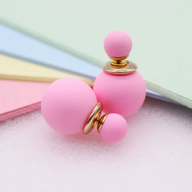 korea simulated Pearl ball Stud Earring Bead Double Side Earring Scrub Dull two Face Way Party Date pendientes Jewelry For Women