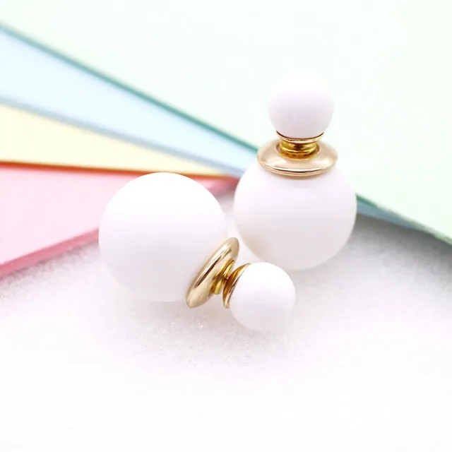 korea simulated Pearl ball Stud Earring Bead Double Side Earring Scrub Dull two Face Way Party Date pendientes Jewelry For Women