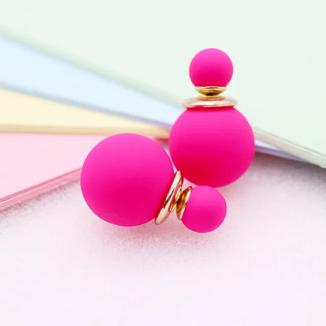 korea simulated Pearl ball Stud Earring Bead Double Side Earring Scrub Dull two Face Way Party Date pendientes Jewelry For Women