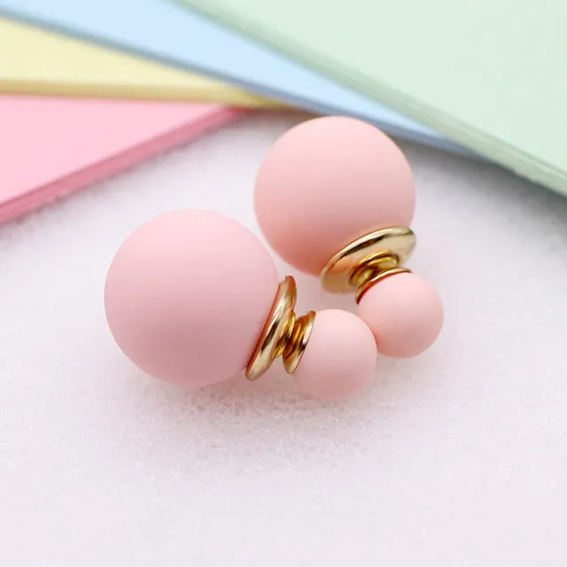 korea simulated Pearl ball Stud Earring Bead Double Side Earring Scrub Dull two Face Way Party Date pendientes Jewelry For Women