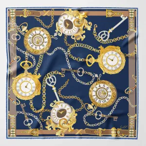 Like Clockwork - Silk Pocket Square - Navy