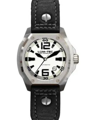 Lum-Tec Mens V-Series Automatic - White Dial - Leather and Rubber Strap - 100M