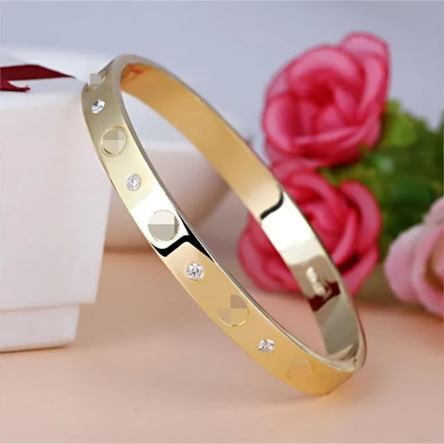 Luxury Brand Jewelry Silver/ Gold Plate with Unique Shaped Inlay Rhinestone Charm Bracelet Bangles for Women Party