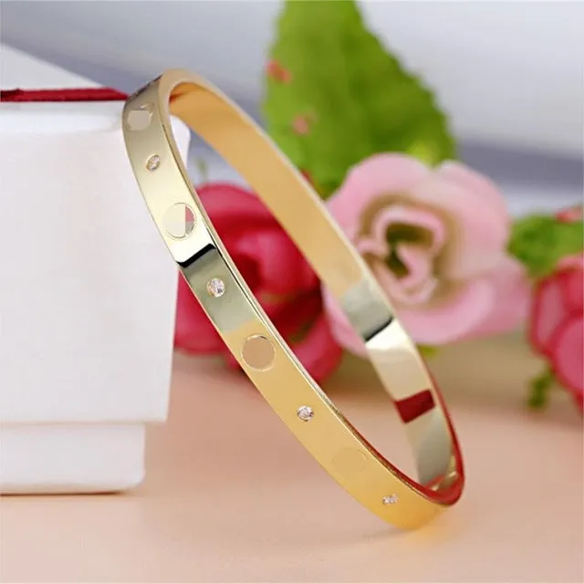 Luxury Brand Jewelry Silver/ Gold Plate with Unique Shaped Inlay Rhinestone Charm Bracelet Bangles for Women Party