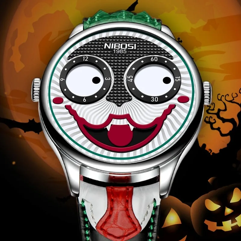 Men Creative Big Dial Joker Design Quartz Leather Wrist Watch