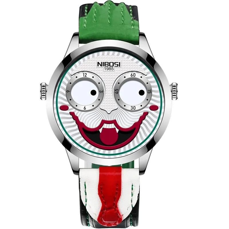 Men Creative Big Dial Joker Design Quartz Leather Wrist Watch