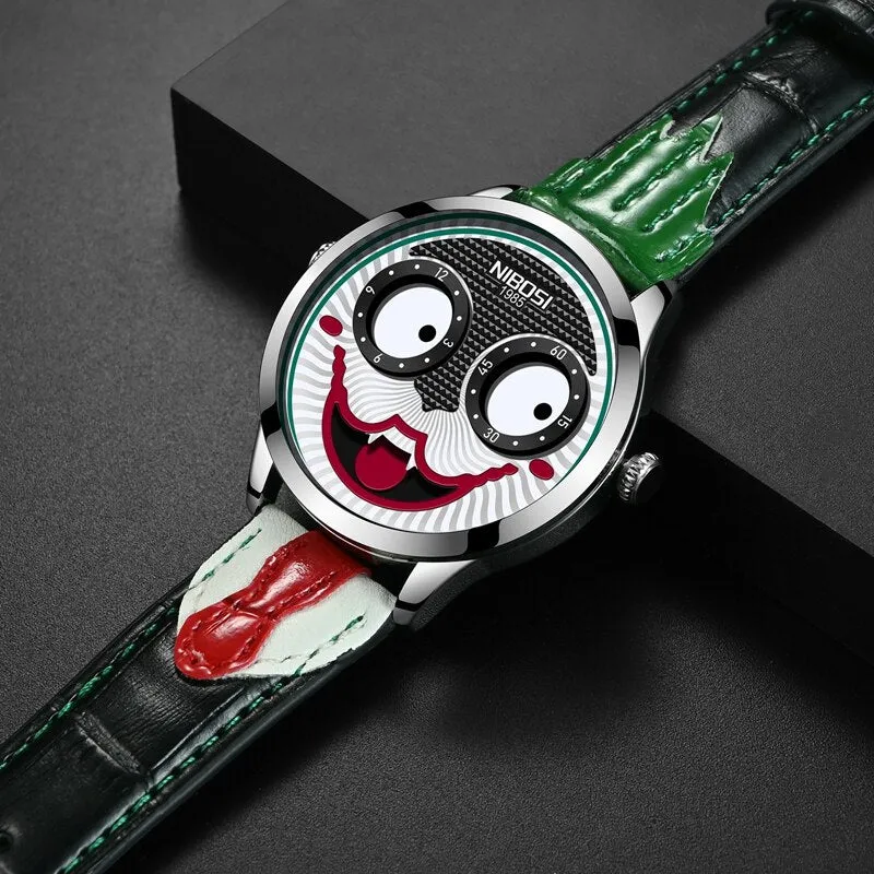 Men Creative Big Dial Joker Design Quartz Leather Wrist Watch