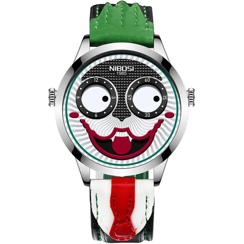 Men Creative Big Dial Joker Design Quartz Leather Wrist Watch