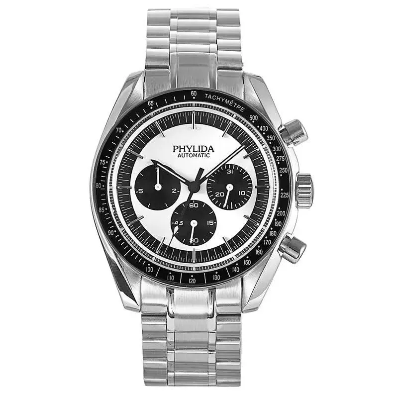 Men's Automatic 40mm White Panda Dial Watch with Day/Date Function