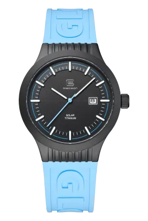 Mid-size Black Titanium Glock Watch with Black Dial and Blue Dial Accents