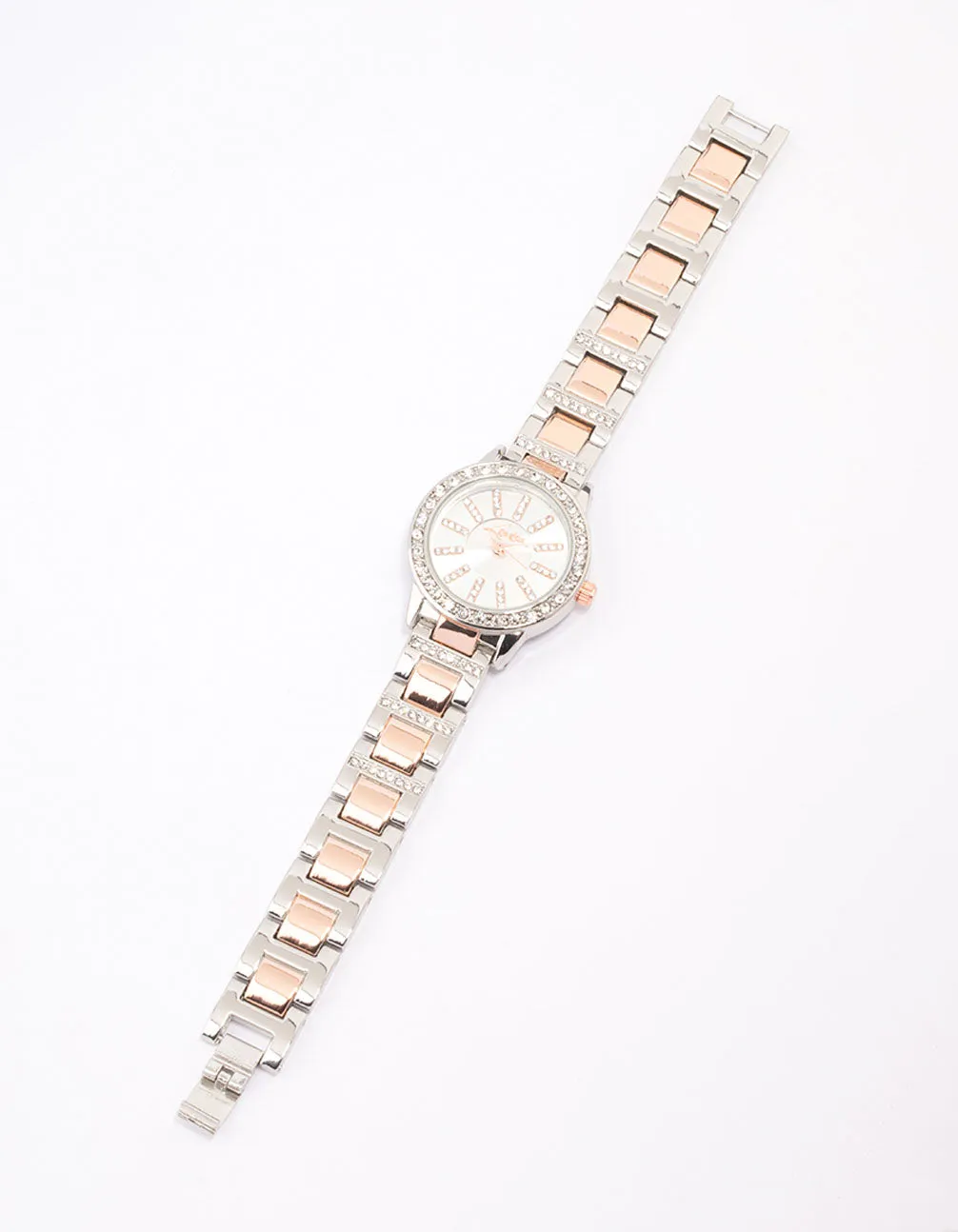 Mixed Metal Crystal Marker Bezel Watch