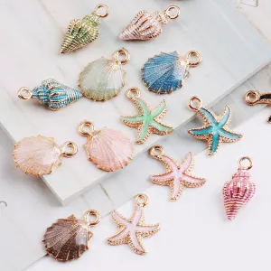 MRHUANG 10pcs Coloful Nautical Ocean starfish Shell Conch Sea Enamel Charms DIY Bracelet Necklace Jewelry Accessory DIY Craft