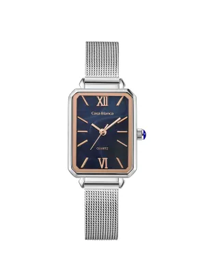 Navy Marble Watch | Silver Mesh Strap