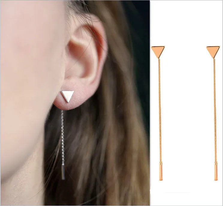 New Simple Punk Triangular Heart Geometric Metal Chain Tassels Ear Jewelry Drop Earrings Vintage Long Chain Earring Wholesale