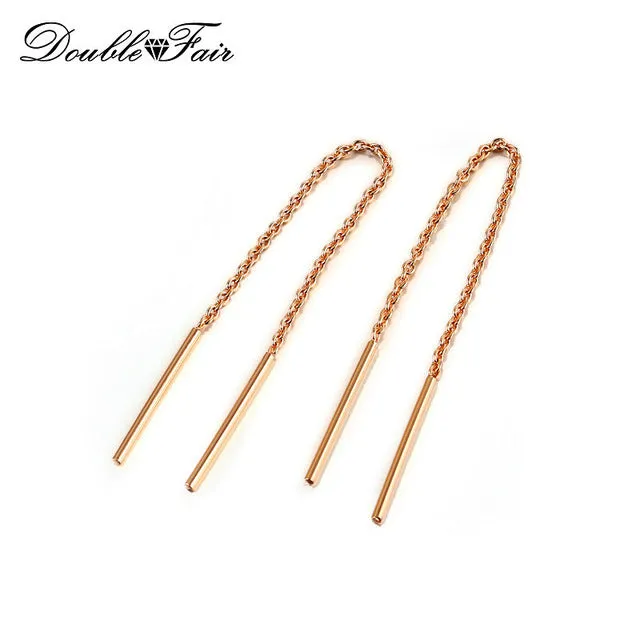 OL Style Long Line Chain Drop/Dangle Earrings Silver/Rose Gold Color Fashion Brand Jewelry Strike Ear Cuff For Women DFE236