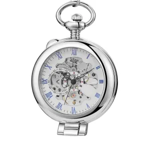 Olaf Orkina Mechanical Skeleton Pocket Watch Silver