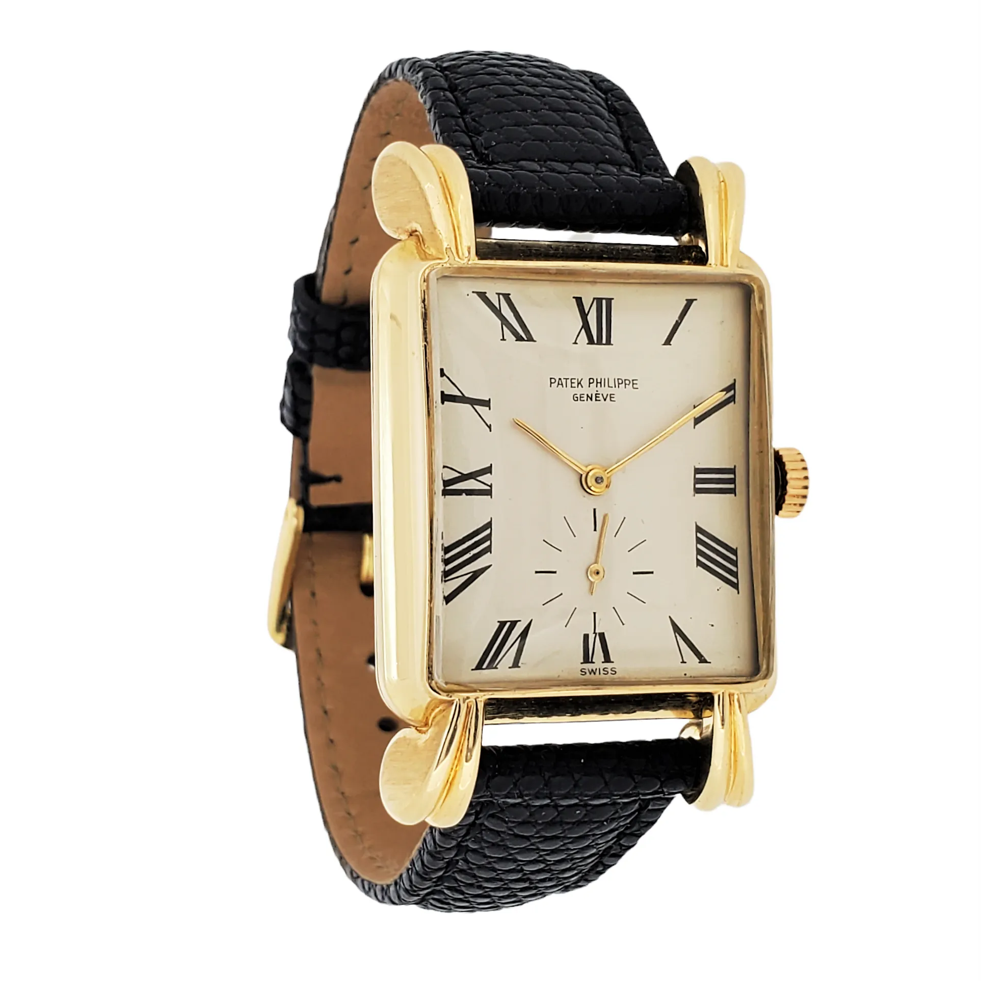 Patek Philippe 2440J,  Massive rectangular shaped case large flared fluted lugs Circa 1949-50