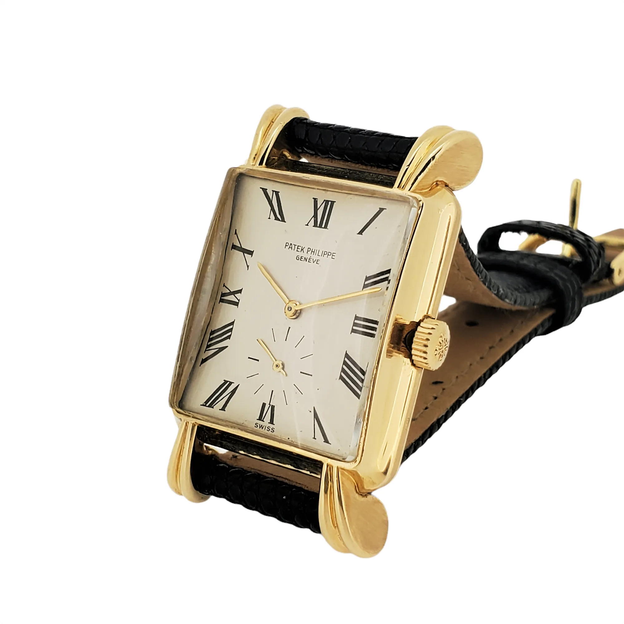 Patek Philippe 2440J,  Massive rectangular shaped case large flared fluted lugs Circa 1949-50