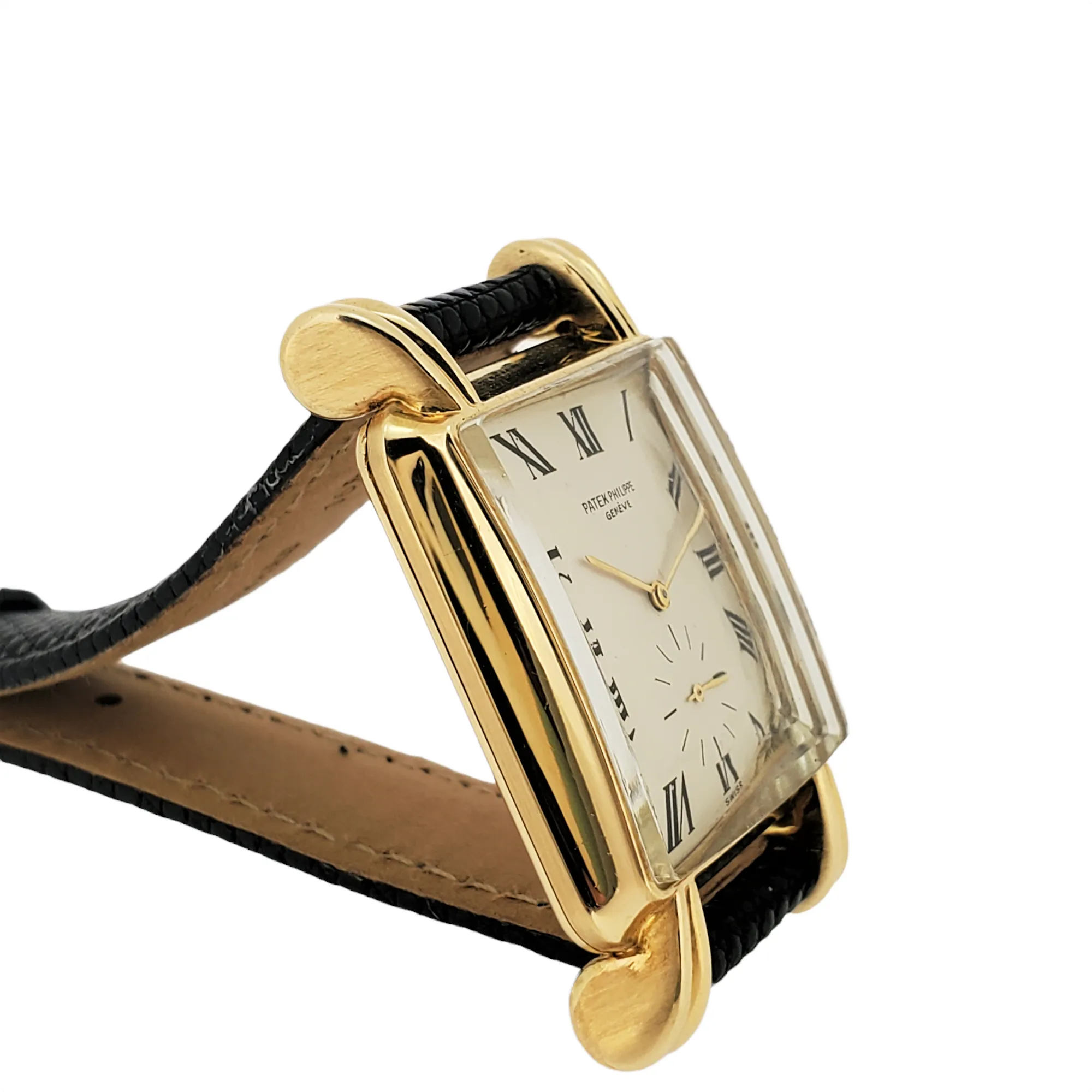 Patek Philippe 2440J,  Massive rectangular shaped case large flared fluted lugs Circa 1949-50