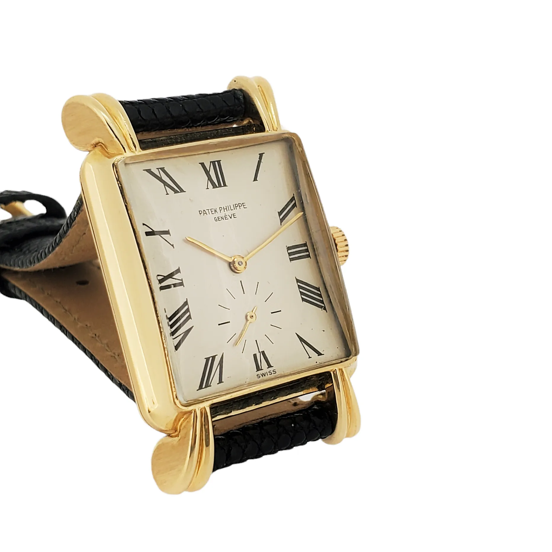 Patek Philippe 2440J,  Massive rectangular shaped case large flared fluted lugs Circa 1949-50