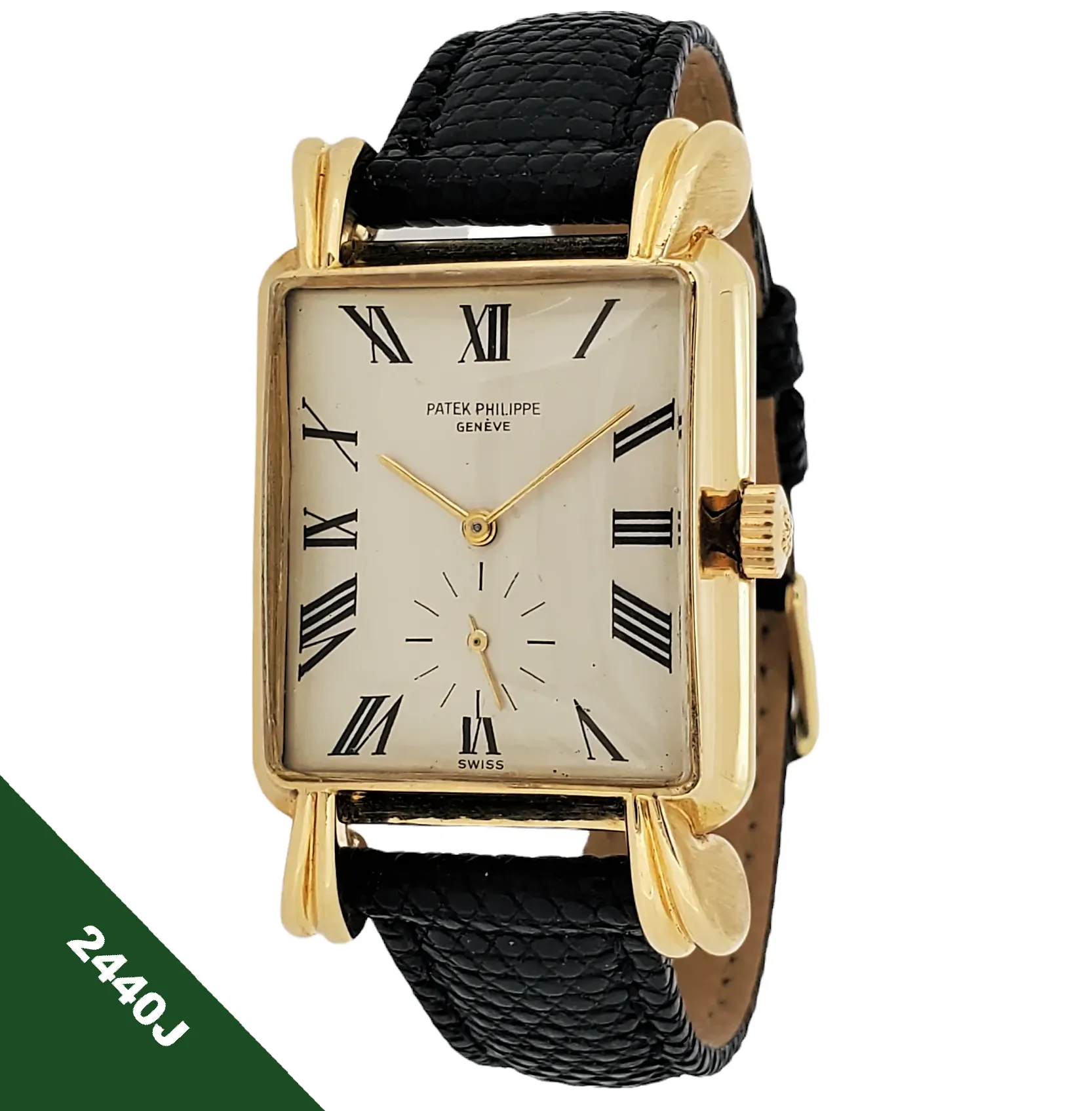 Patek Philippe 2440J,  Massive rectangular shaped case large flared fluted lugs Circa 1949-50