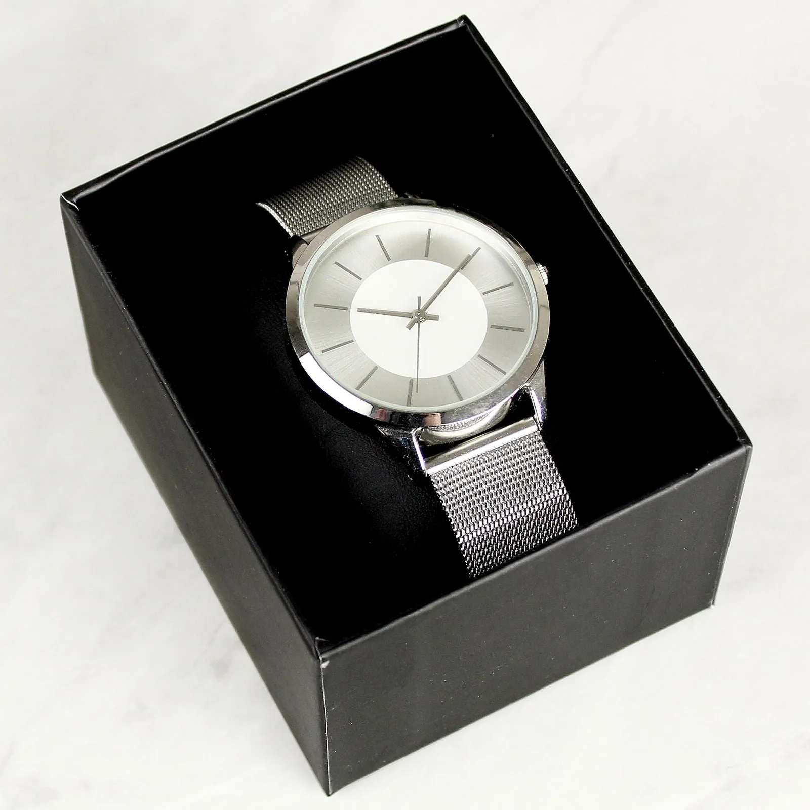 Personalised Engraved Women's Silver Watch With Mesh Style Strap