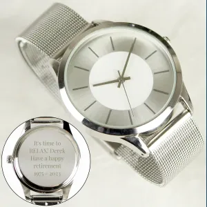 Personalised Engraved Women's Silver Watch With Mesh Style Strap