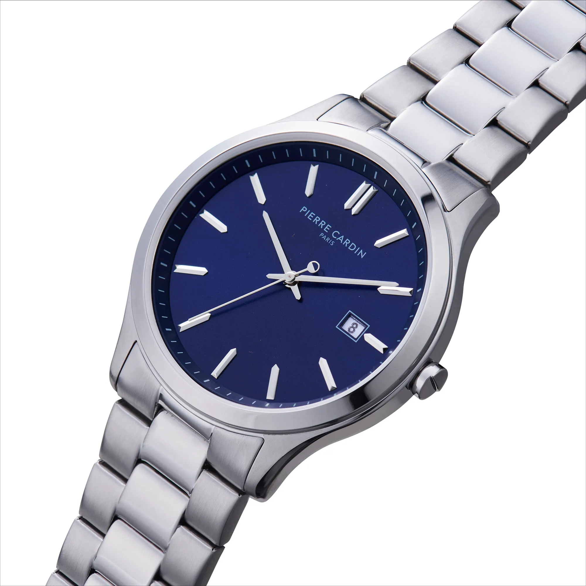 Épinettes Essential Stainless Steel Watch with Blue Dial and Metal Links Strap