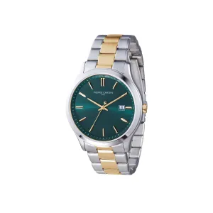 Épinettes Essential Two Tone Gold and Steel Watch with Green Dial and Metal Links Strap