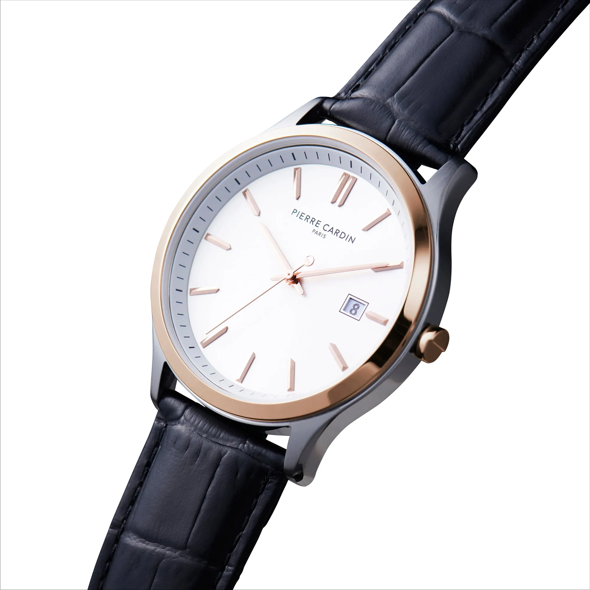 Épinettes Essential Two tone Watch with Silver Dial and Black Leather Strap