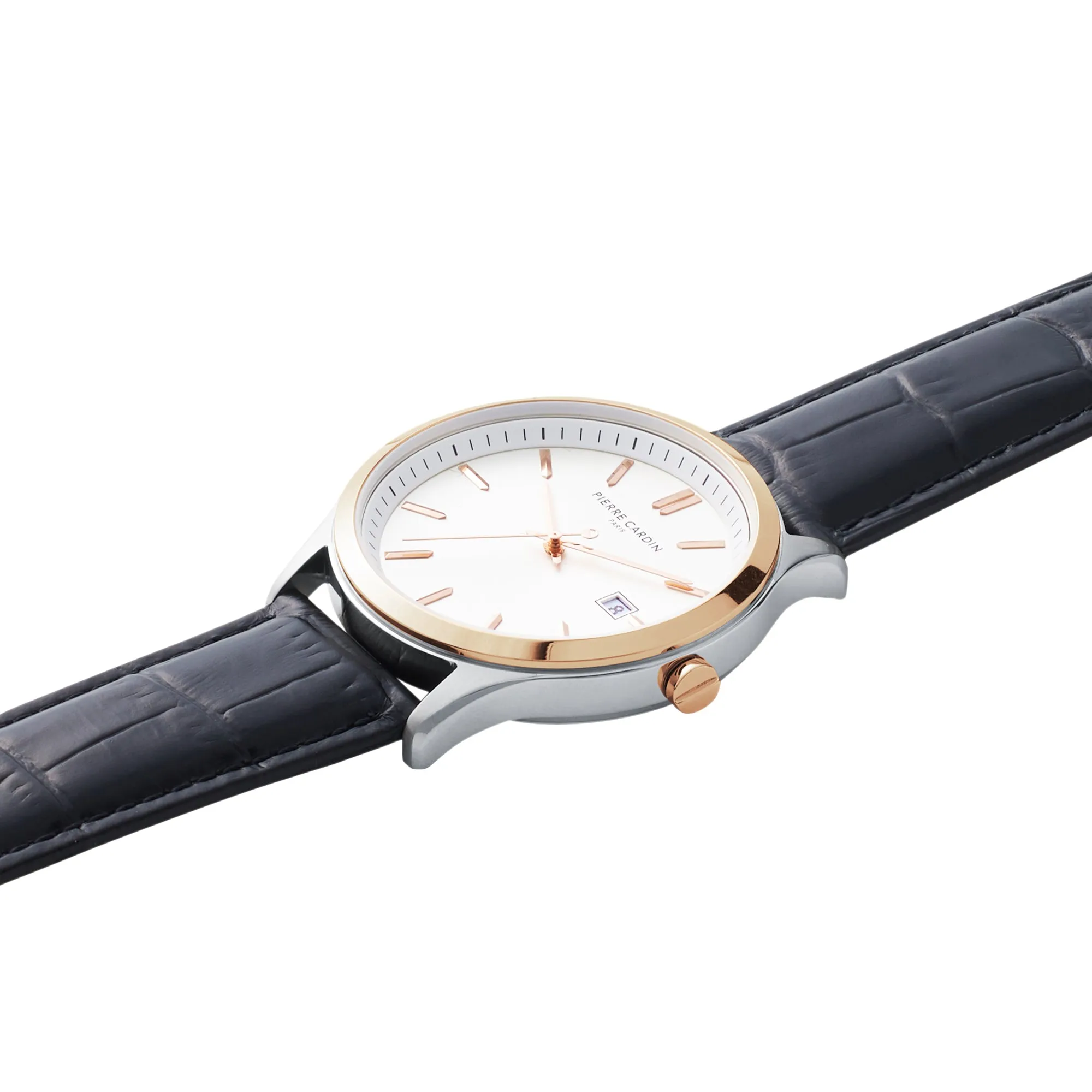 Épinettes Essential Two tone Watch with Silver Dial and Black Leather Strap