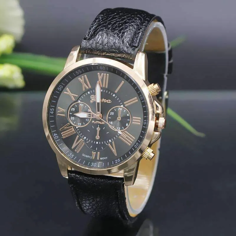 Rose Gold Classic Geneva Watch in Black