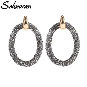 Sehuoran 2017Hotsale artificial crystal earrings for women brincos oorbellen Two kinds of wear law of Copper buckle long earring