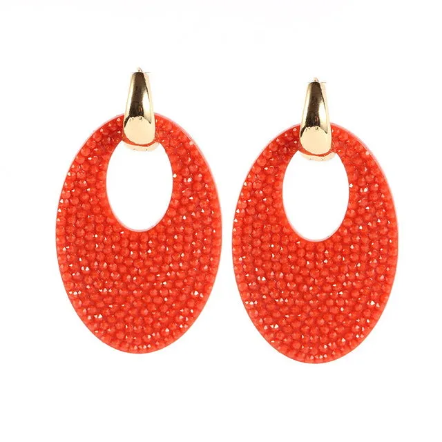 Sehuoran 2017Hotsale earrings brincos big oval drop earrings for woman Copper resin pendientes statement earrings Multiple uses