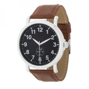 Silver Classic Watch With Brown Leather Strap (pack of 1 ea)