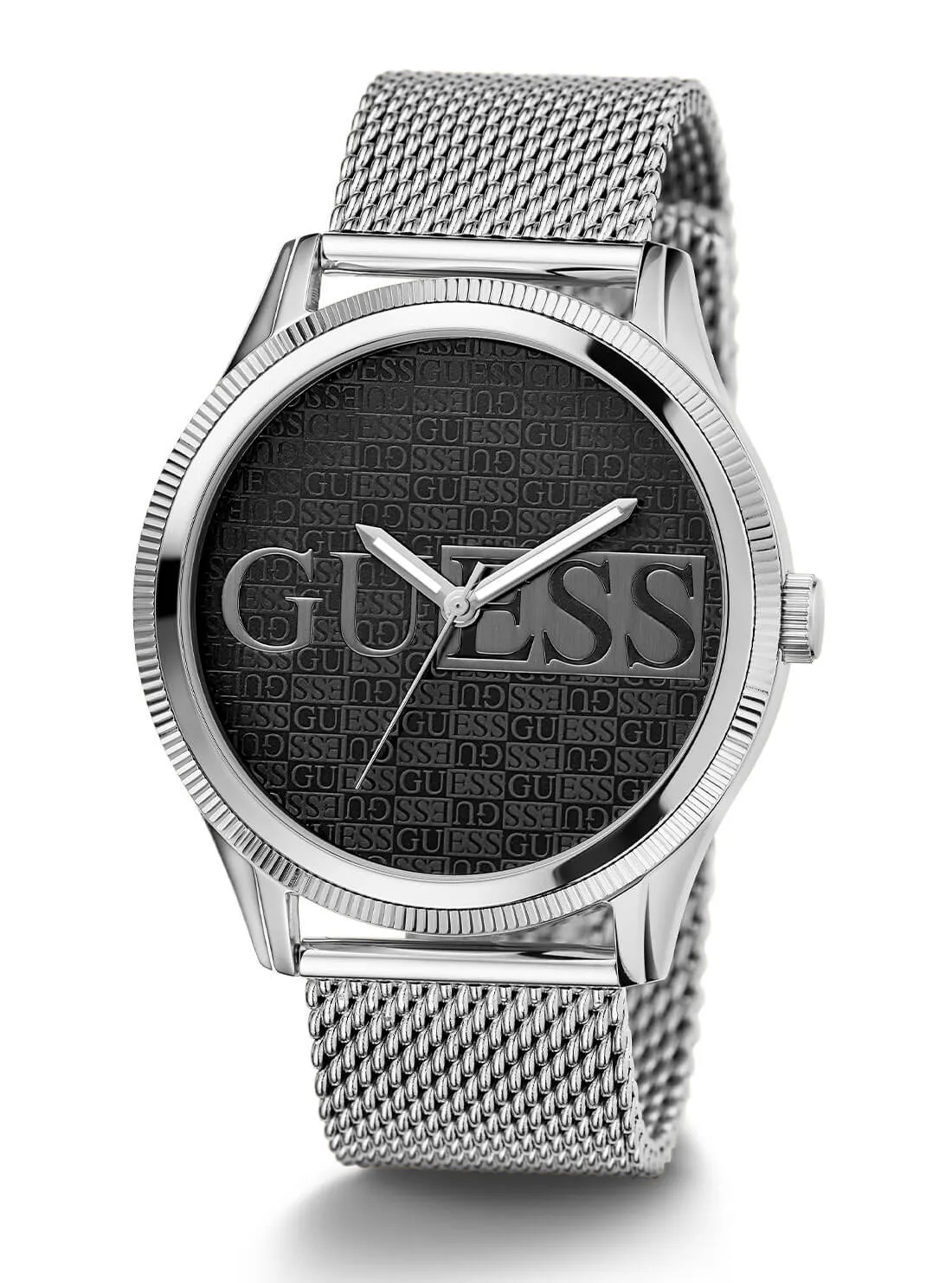 Silver Reputation Black Logo Mesh Watch