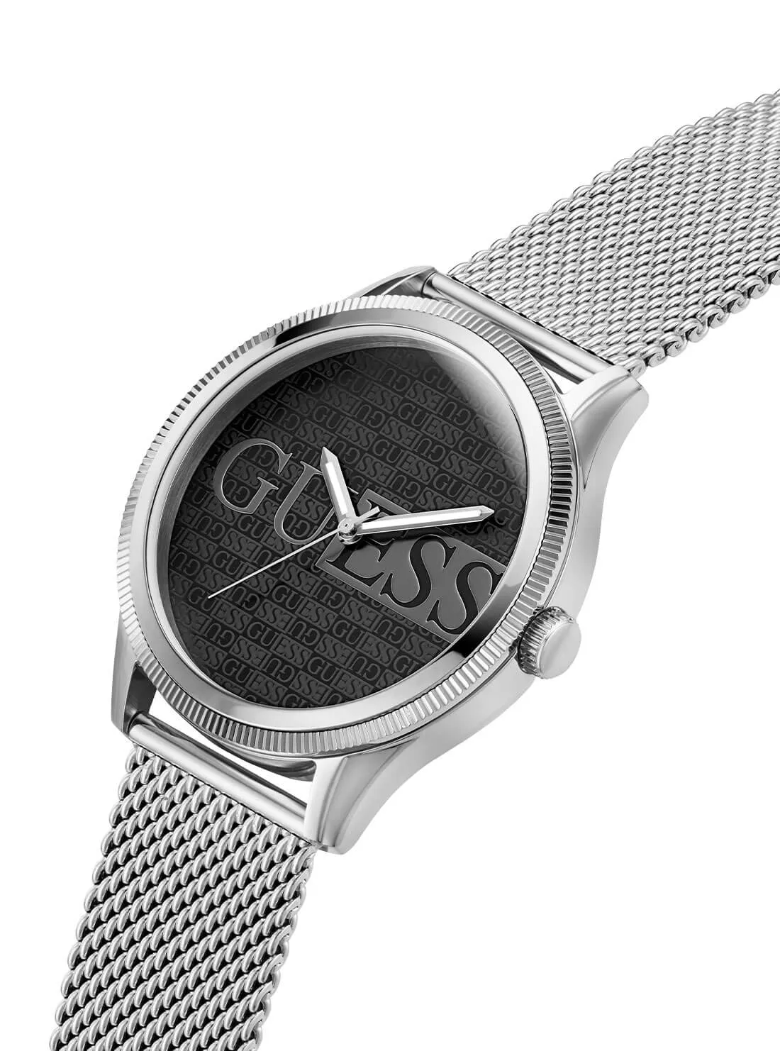 Silver Reputation Black Logo Mesh Watch