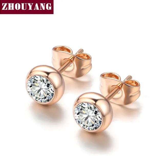 Simple Green Crystal OL Style Rose Gold Color Stud Earrings Colorful Gift For Women and Men Wholesale Top Quality ZYE633